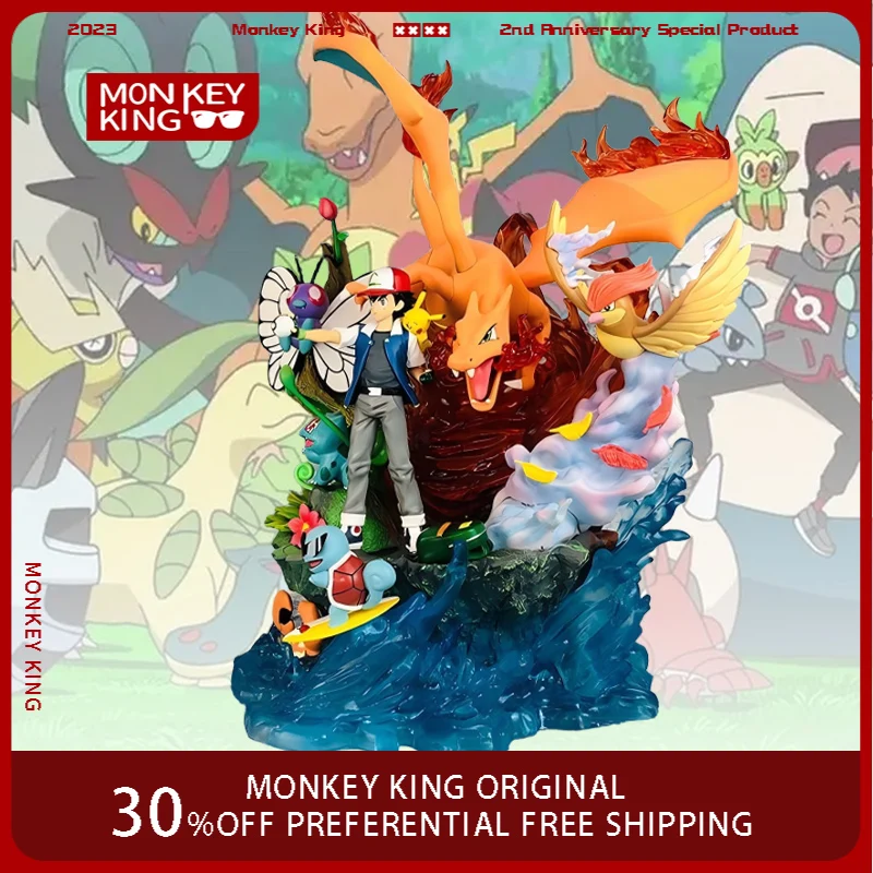 

41cm Pokemon Action Figure Ash Ketchum Greninja Family Can Glow Model pvc Desktop Ornament Decorations Holiday Gift Children Toy