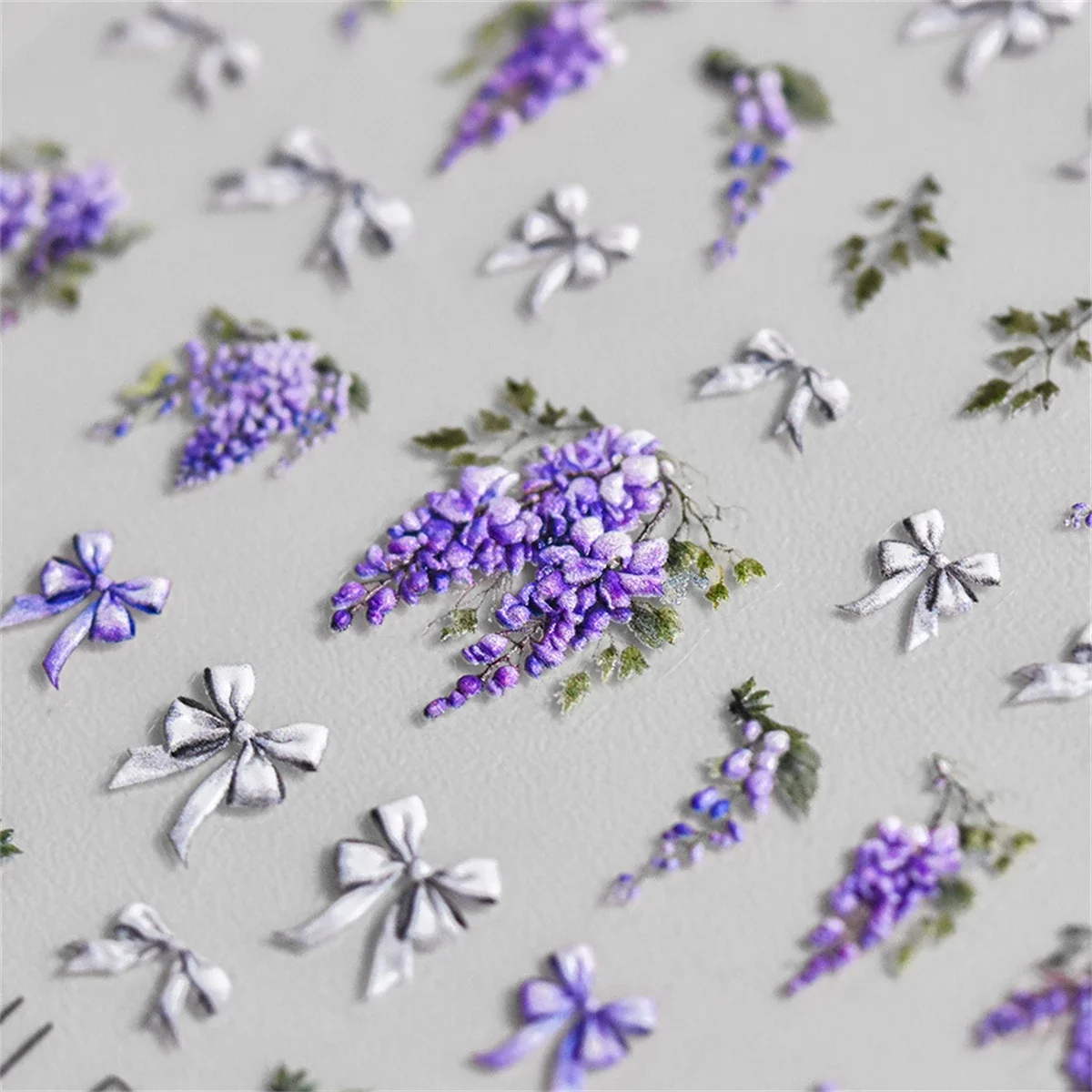 1pcs 5D Japanese Kawaii Purple Wisteria Flower Nail Art Stickers Flower Bow Nail Decoration Slider Decal Adhesive Transfer Part