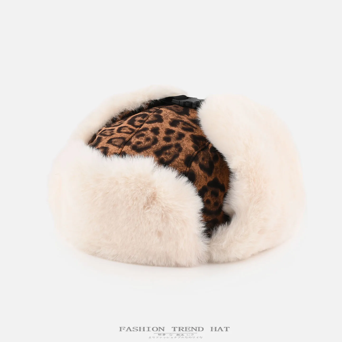 Women Leopard Print Trapper Hat Thick Faux Fur Lined Winter Warm Earflap Hat Windproof Ushanka Cap