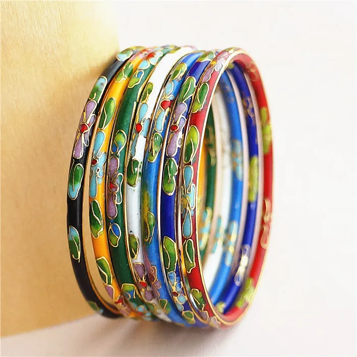 Multicolor Thin Vintage Cloisonne Enamel Bangle Ladies Ethnic Bracelet Chinese Traditional Handcrafts Jewelry Fashion Accessorie