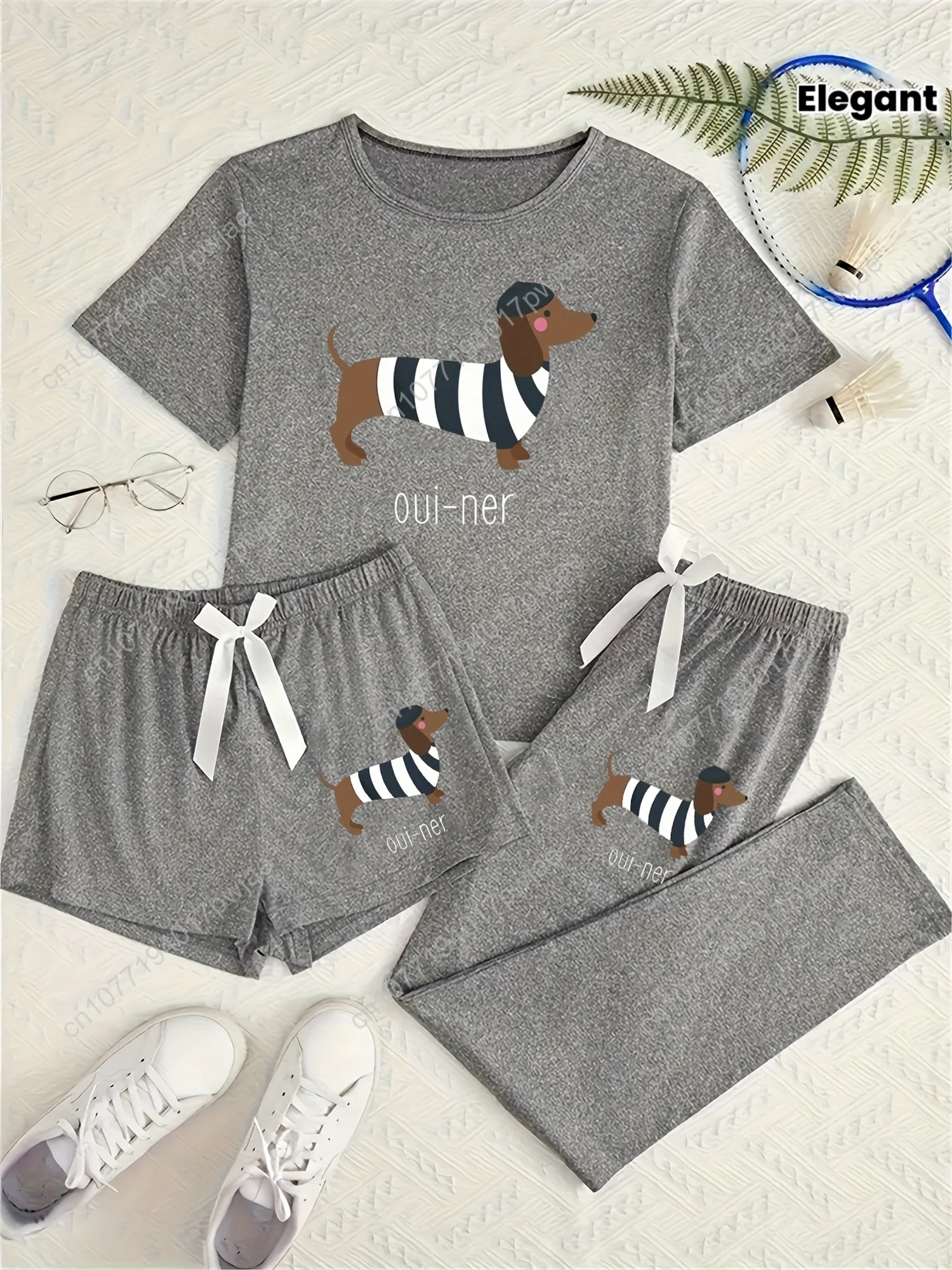 

A Charming And Elegant Three-Piece Outfit for a Gray-Toned Dachshund
