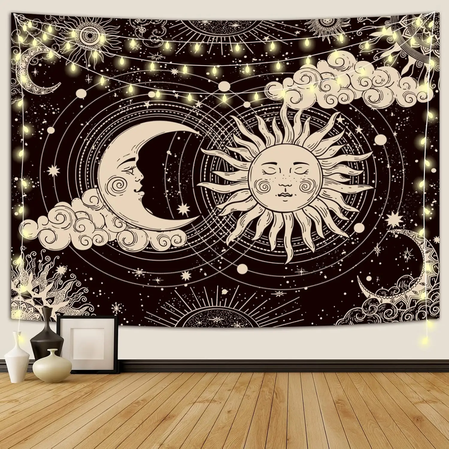 VIKAMA Healing Sun, Moon, and Stars Tapestry Living Room Bedroom Instagram-Style Warm and Soothing Background Decor