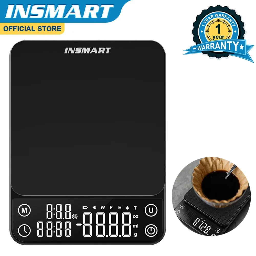 

INSMART Pour Over Coffee Scale Flow Rate Display Auto Timer Italian Espresso Coffee High Precision Kitchen Food Scale 0.1g/3kg