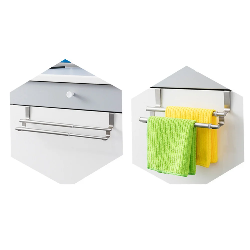 

Retractable Double Towel Bar Stainless Steel Over The Door Cabinet Hanger No Drill Wall Mount Bathroom Kitchen Storage