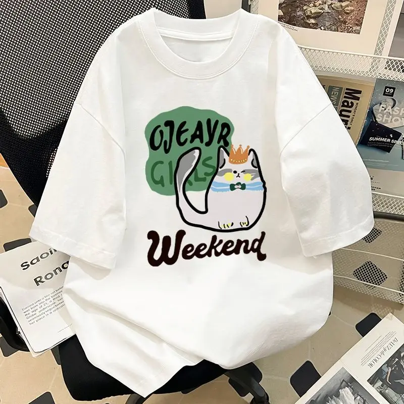 

Cartoon Print Cotton Short-Sleeve T-Shirt New Summer American-Style Oversized Casual Top Men's Shirt Women's Crew Neck T-Shirt