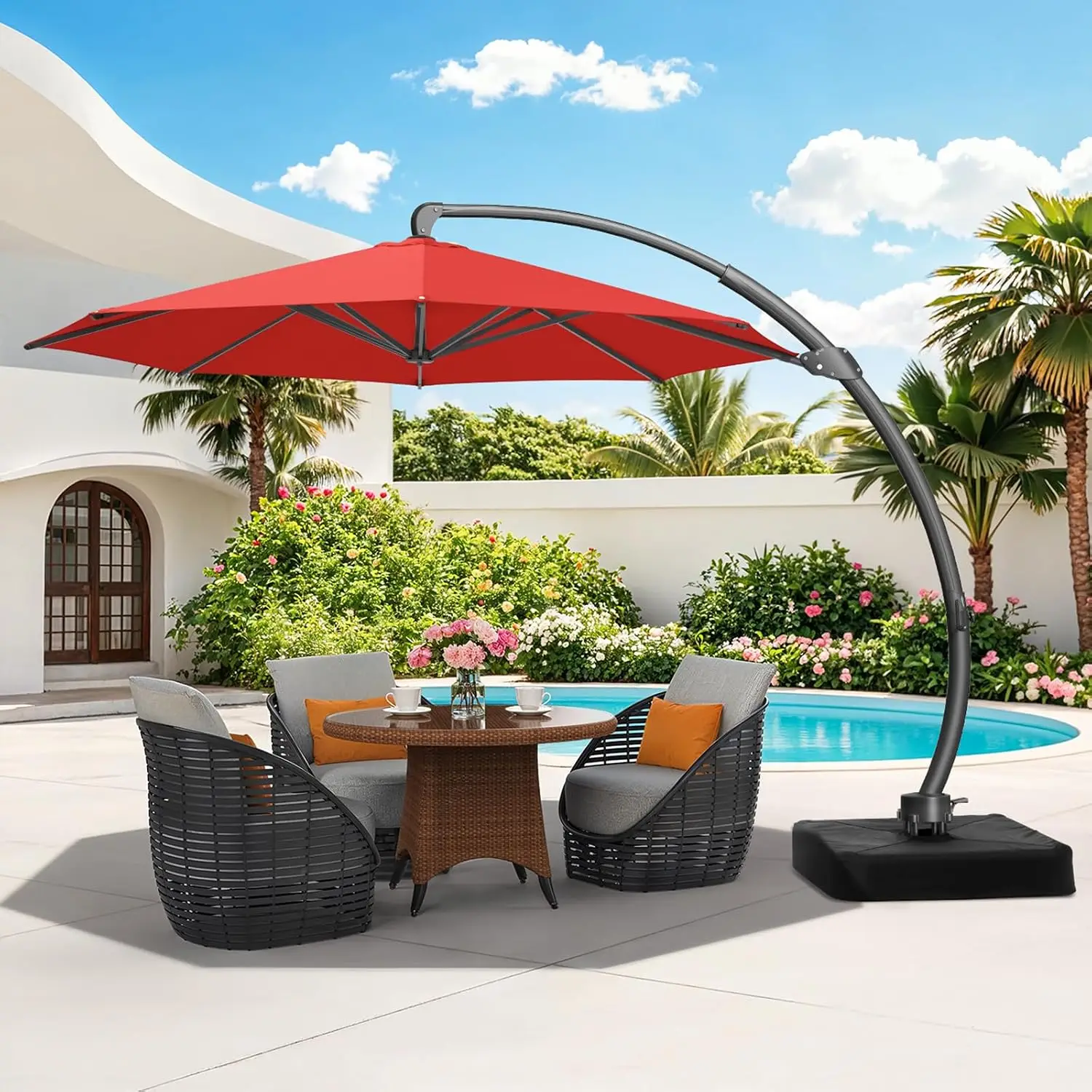 11 FT Aluminium Cantilever Umbrella Large Round Offset 360°Rotation Unlimited Position Garden Pool, Customized