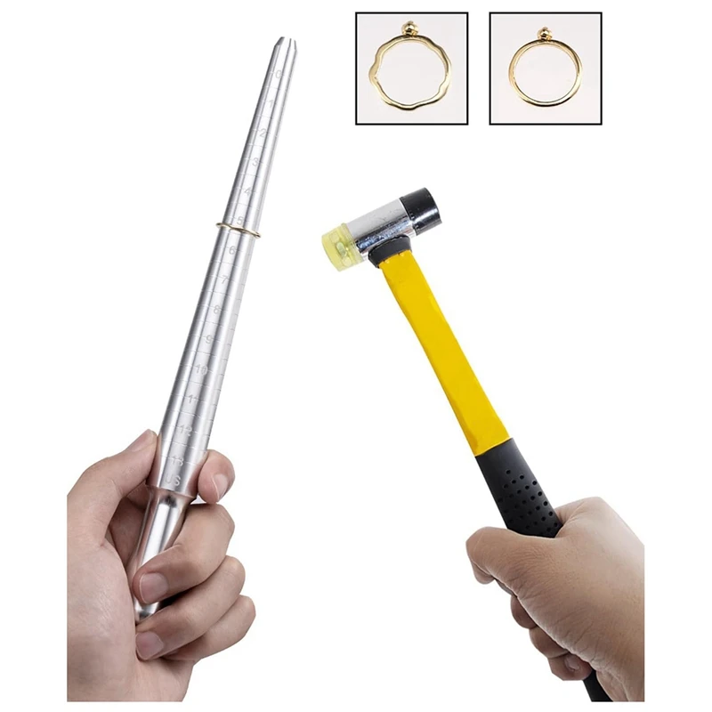 Ring Size Measuring Tool Set, Ringsizing With Magnifying Glass, Solid Ring Mandrel Sizing Tool For Ring Repair Durable