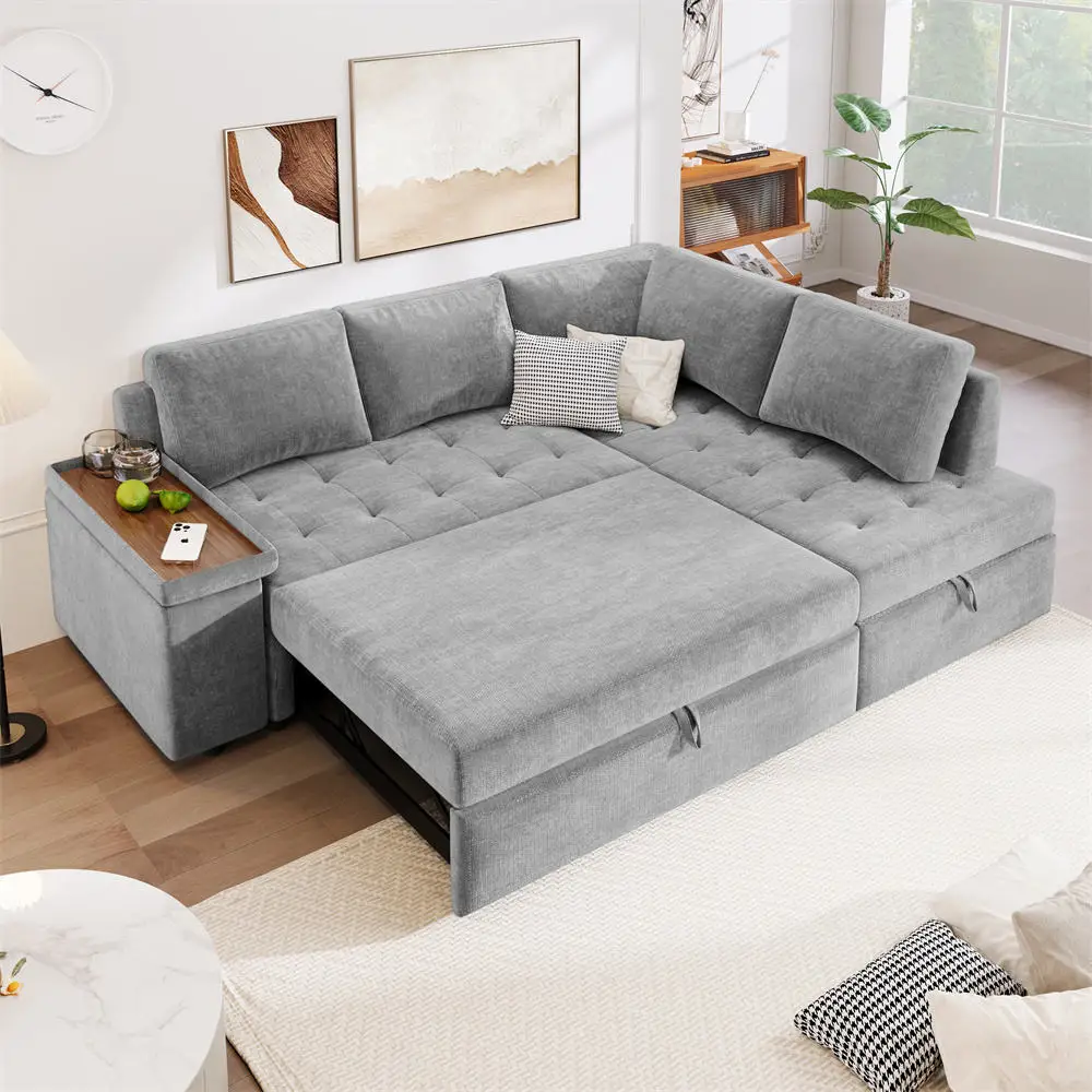# Convertible Sleeper Turn Into Bed Pull Out Storage Sofa L Shaped Conner Couch Sofa Set