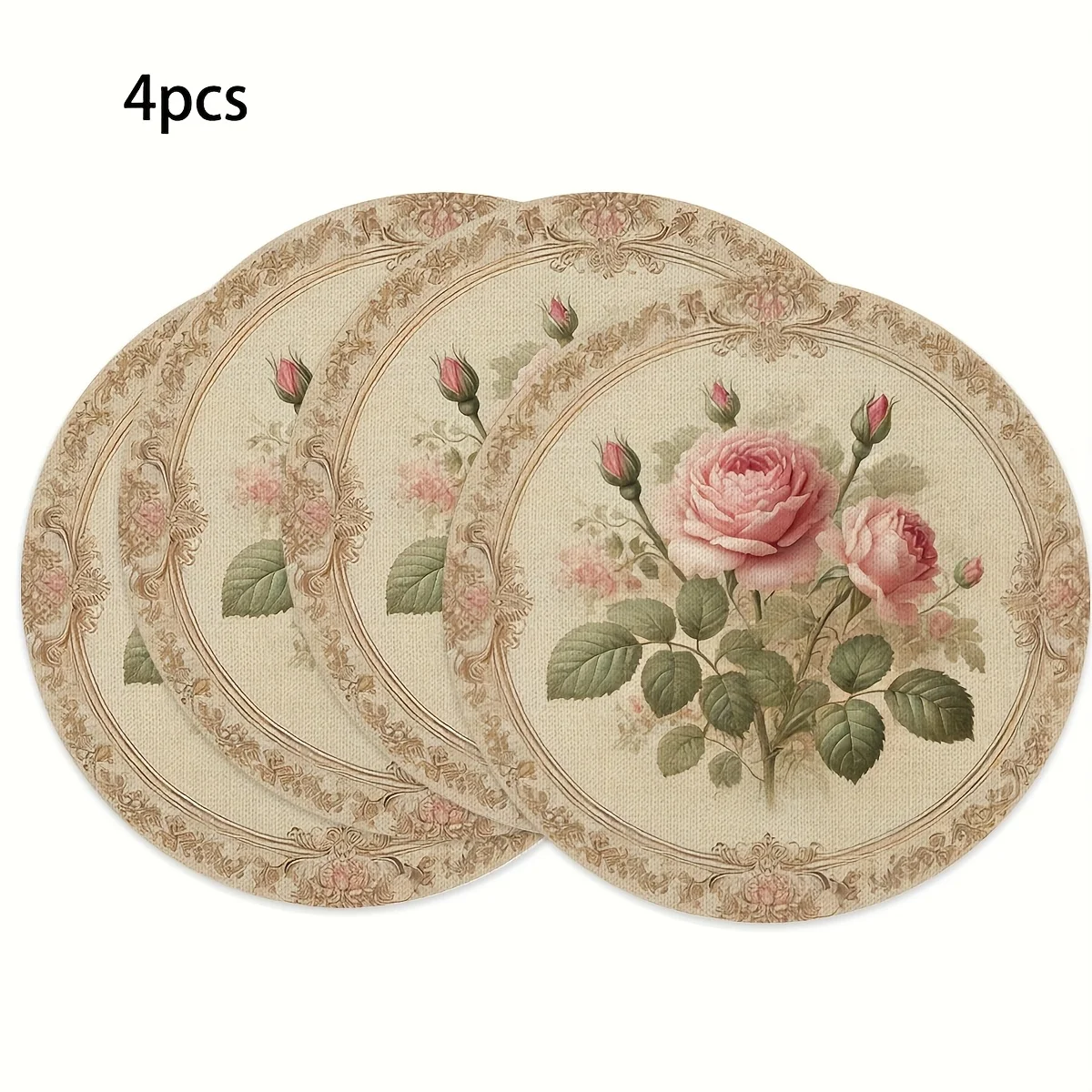 VIKAMA 4-Piece Vintage Rose Waterproof Placemats Western Restaurant & Home Gathering Table Decor & Accessories