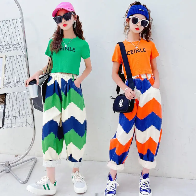 

Girls' Short-sleeved Trousers Summer Two-piece Explosion-proof Children's Fashion Hiphop Suit kids clothes baby girl clothes