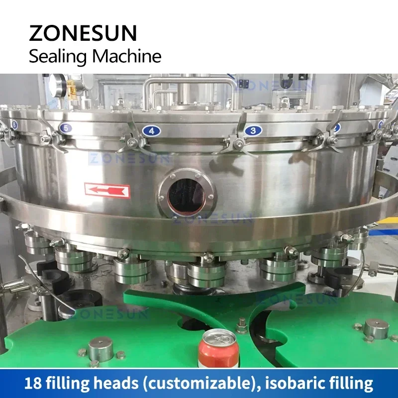 ZONESUN Linea automatica per conserve di birra Macchina per riempire e sigillare lattine di latta Riempitrice per lattine Riempitrice acrobatica ZS-CFS18-4