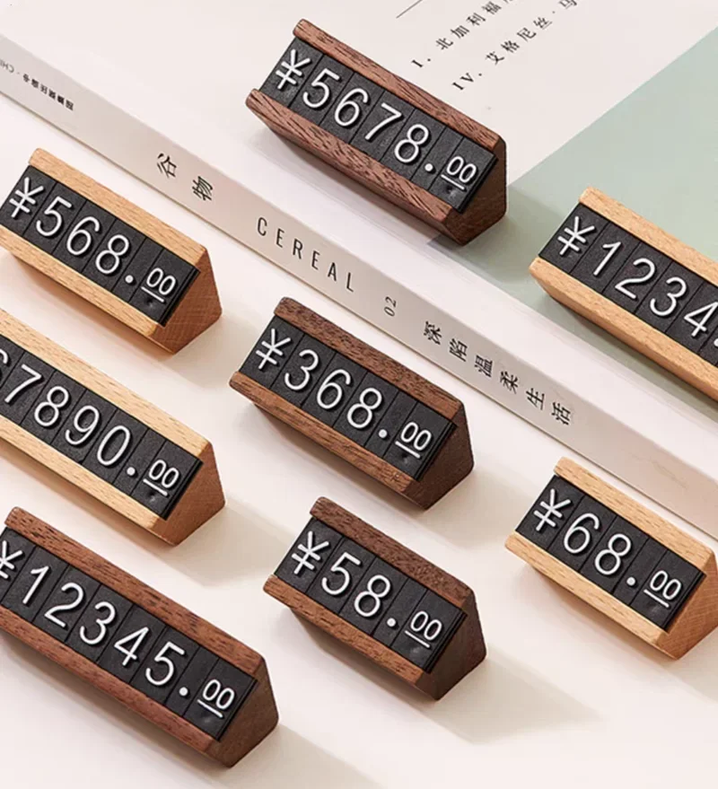 5pcs/lot Solid Wood Adjustable Number Letter Price Label Commodity , Wine, Tea, Beauty Products Display Plate Price Cube Tags