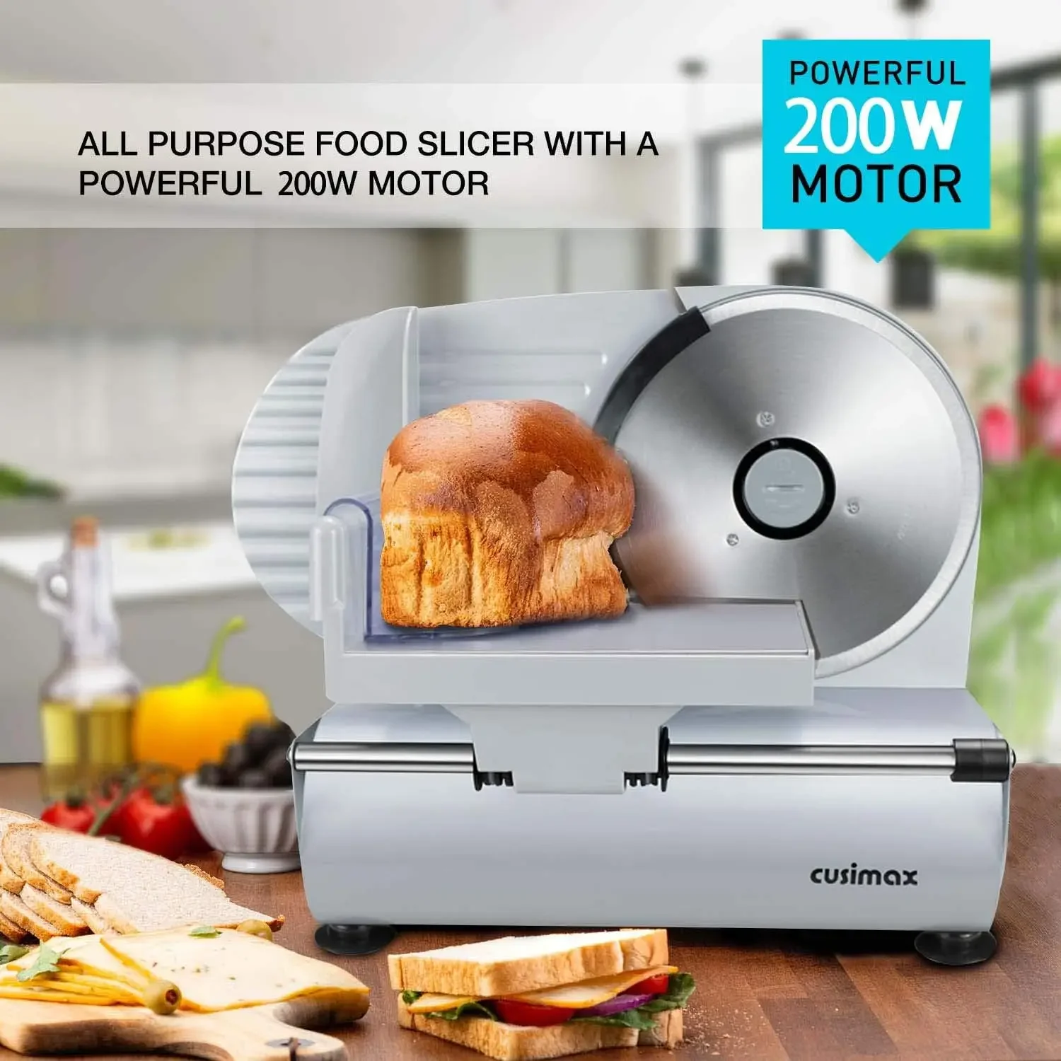 Meat Slicer, Electric Deli Food Slicer with Two 7.5'Removable Stainless Steel Blades and Pusher, Cheese Fruit Vegetable Bread Cu