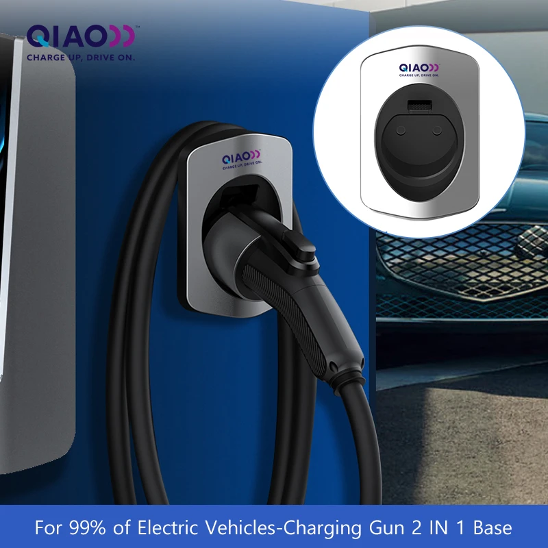 QIAO 2-in-1 EV Charger Holder Wall Mount EV Cable J1772 Holder Electric Car Chargers Cable Organizer for Tesla Type 1 Type 2