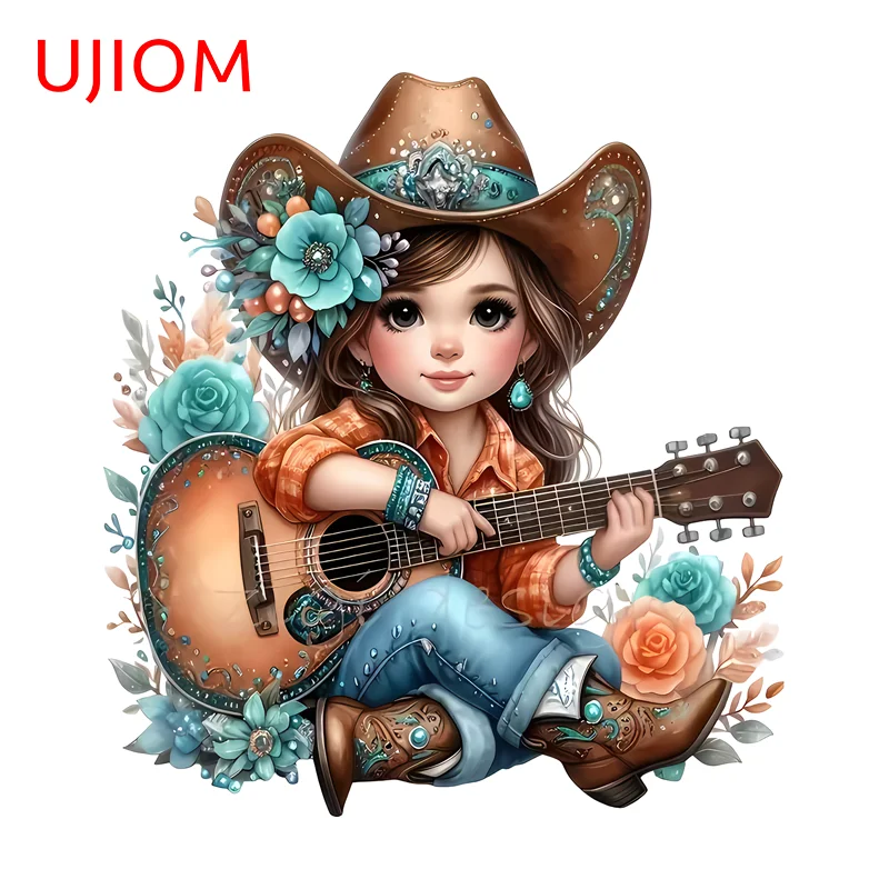 UJIOM Cowboy Guitar Girl Wall Sticker Kawaii High Quality Waterproof PVC Decals Suitable For Kids Room Decoration Chambre
