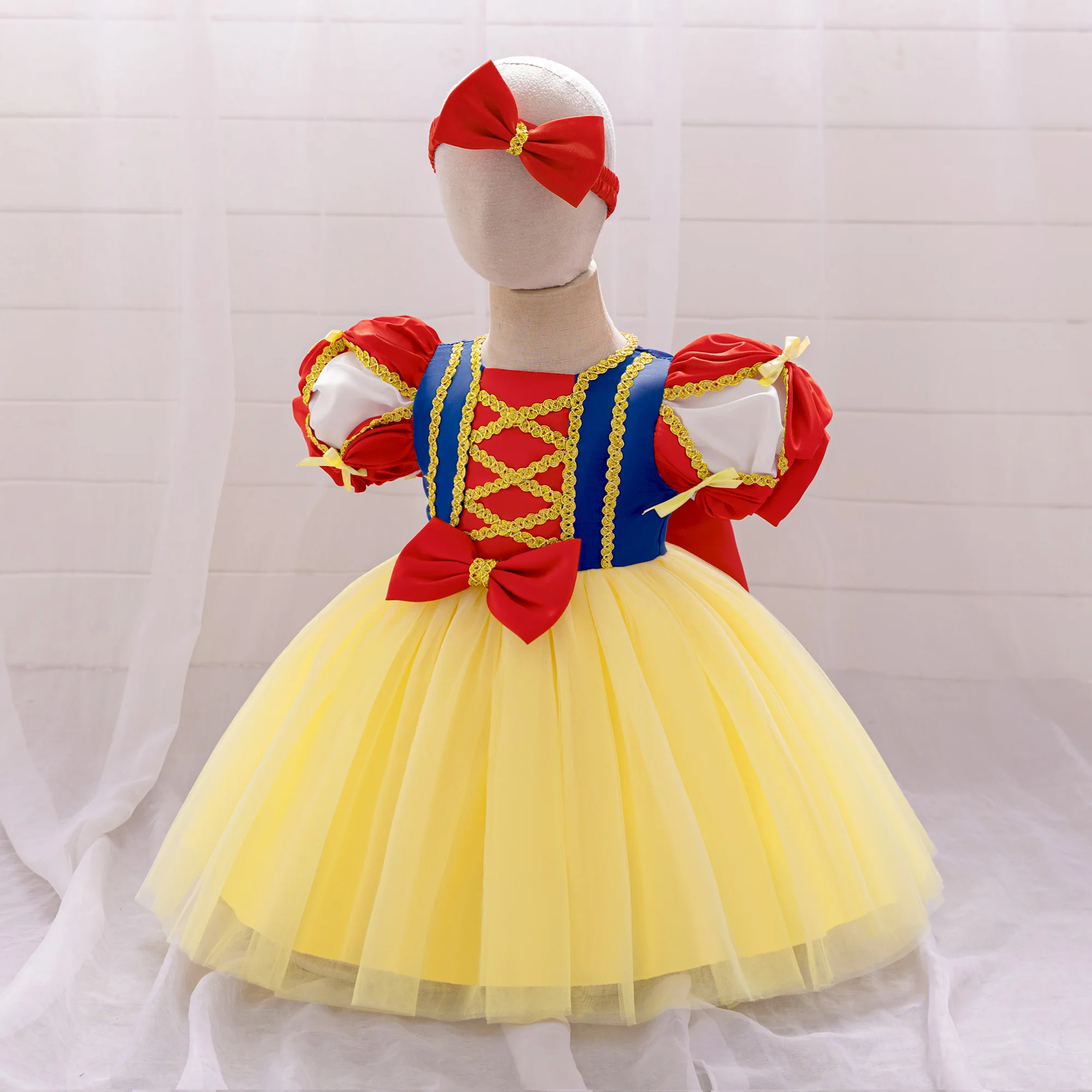 Toddler Snow White Princess Girls Dress Princess Costume Carnival Halloween 1st Birthday Party Baby Dresses Performance Costumes