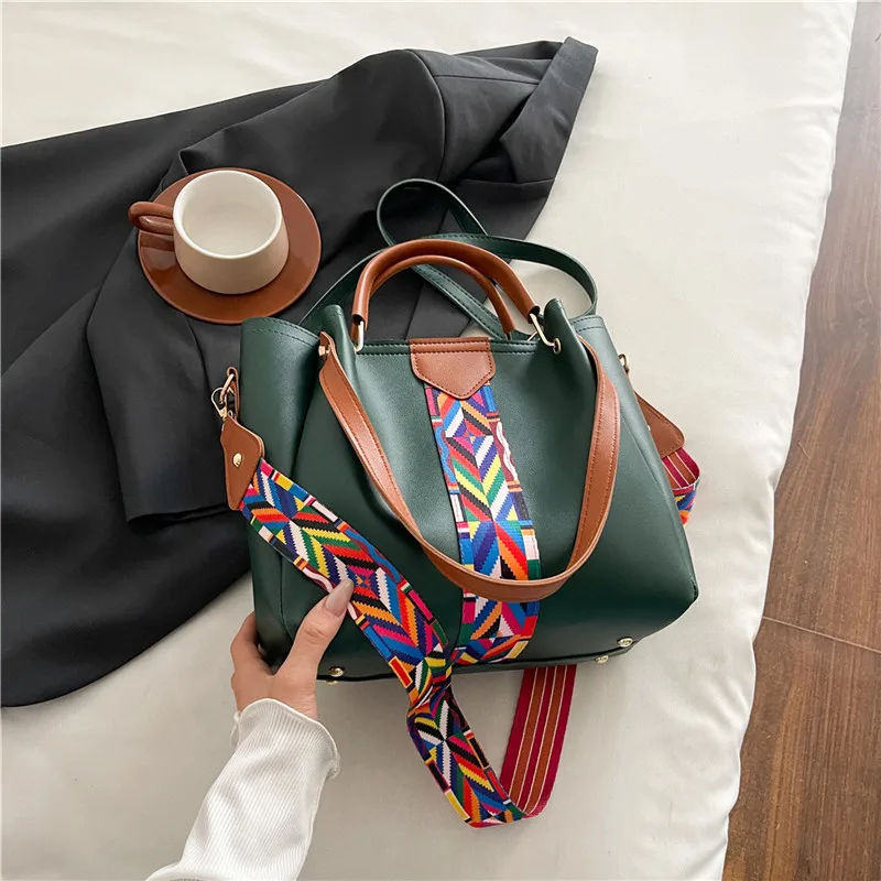 

4Pcs Set Shoulder Bucket Bag Large Capacity Tote Handbag Mother-Child Bag PU Leather Crossbody Bags Women Ethnic Top-Handle Bags
