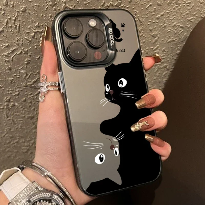 Cute Cartoon Black Cat Matte Hard Back Phone Case For iPhone 11 12 13 14 15 Pro Max XS X XR 7 8 Plus 15 Shockproof Bumper Cover