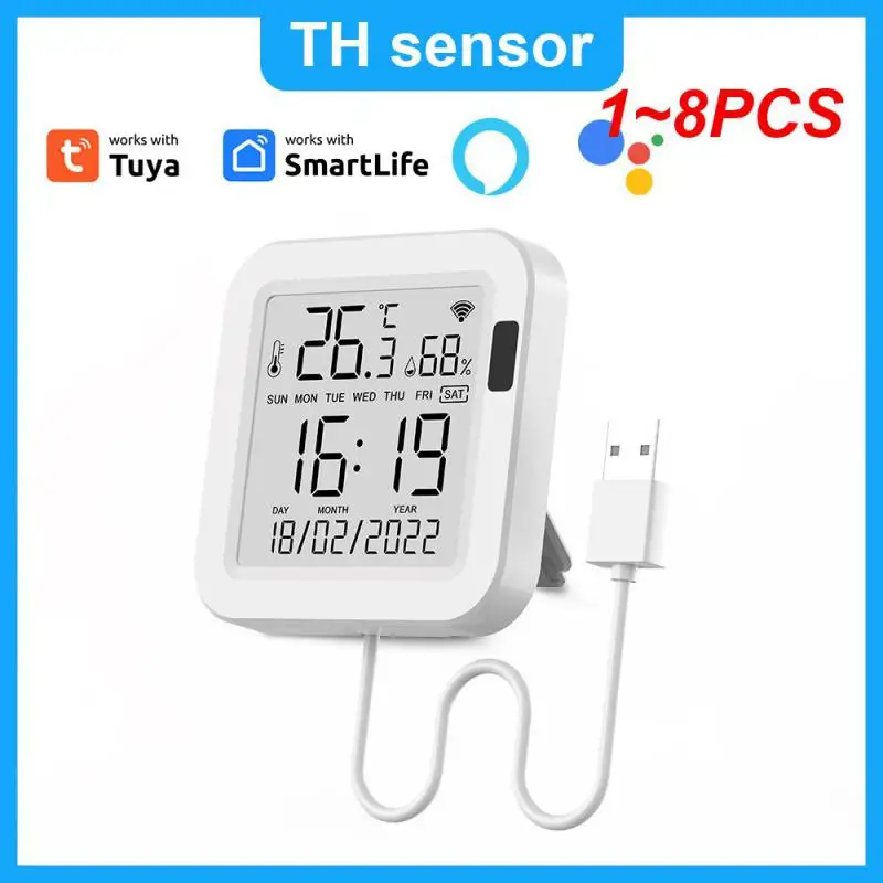 Tuya Temperatura e Umidade Sensor Inteligente com Luz de Fundo, Funciona com Alexa, Smart Home, var WiFi, SmartLife, 1-8Pcs