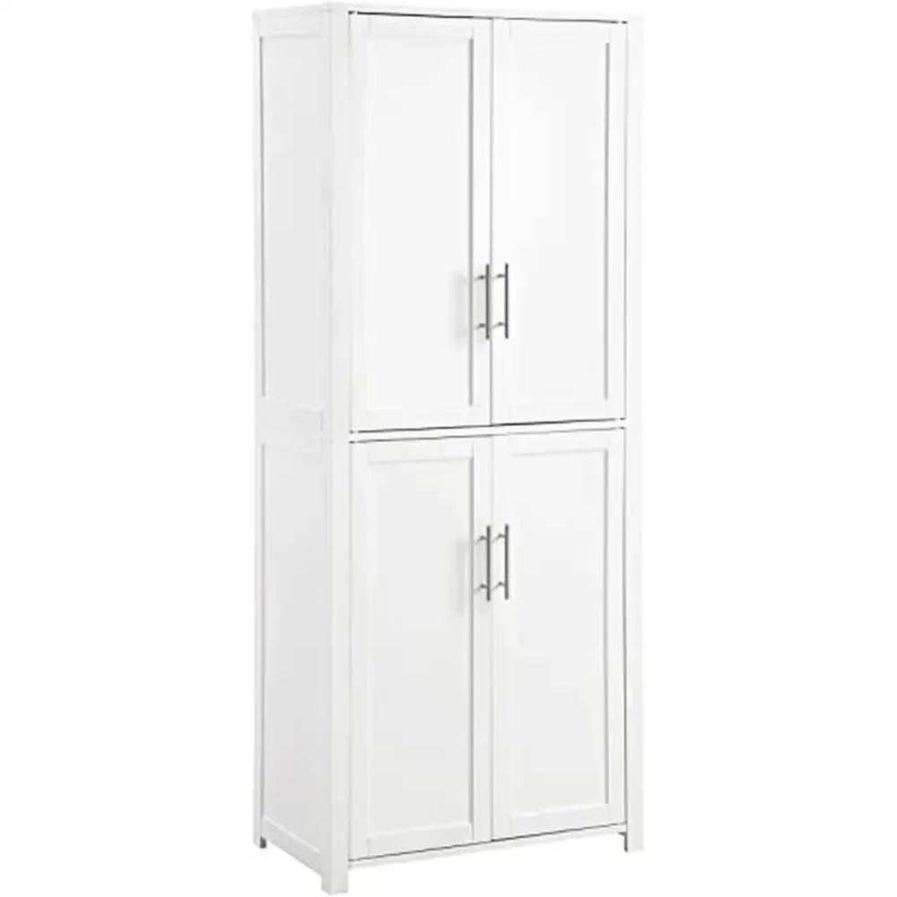 Adjustable Shelves Pantry Cabinet Farmhouse White Brushed Nickel Rectangular Doors Wood Storage 28