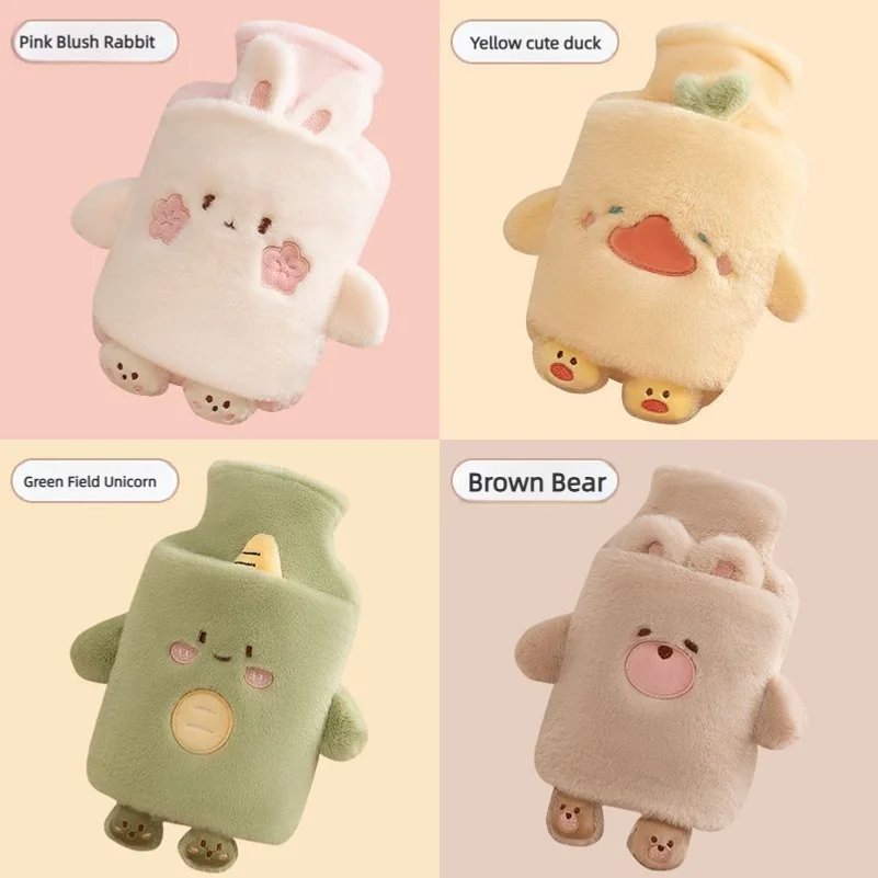 Water-filled hot water bag for heating and warming the stomach, featuring cute animal plush designs