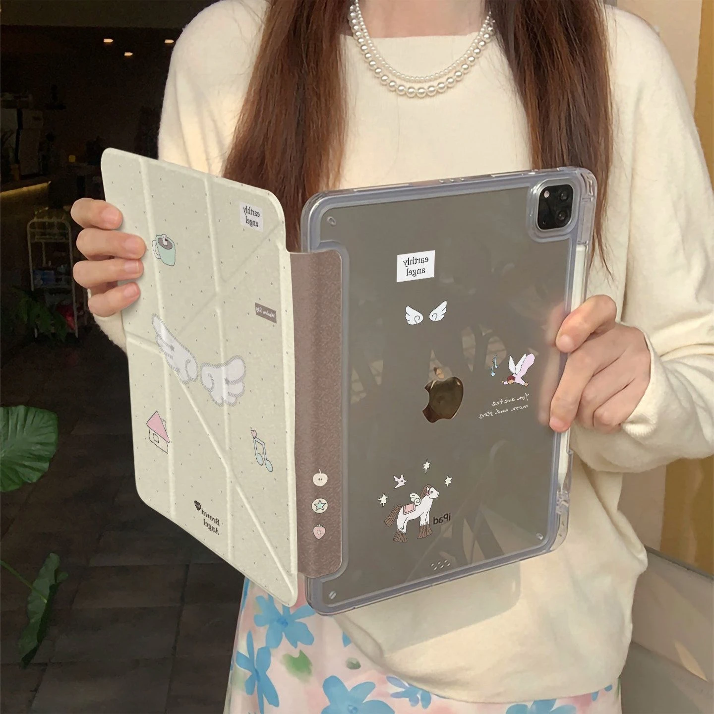 Angel Wing PNew Tablet Case For iPad Pro 11 12.9in 13 15 M1 M3 M4 9.7 10.2 5/6th 7/8/9 10 11th MINI Air 5 6 7 Trifold Case