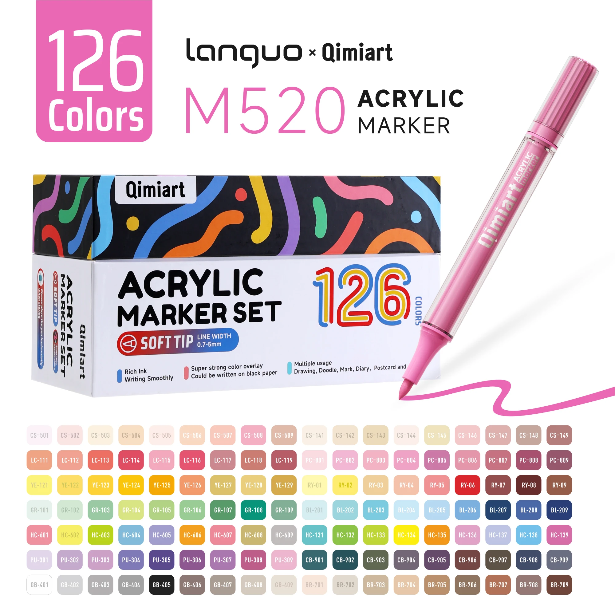 LANGUO 126Colors/box Acrylic Paint Markers Set Soft Brush Tip Acrylic Paint Pens for Rock Painting Ceramic Glass Canvas Mug Wood