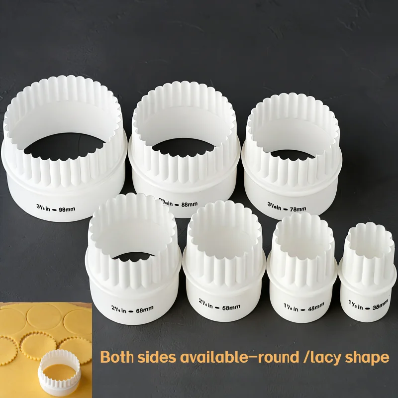 

7Pcs Round White Wave Round Double-sided Cookie Cutters Individual Box Packing Pastry molds For Kitchen Cake Decorating Tools