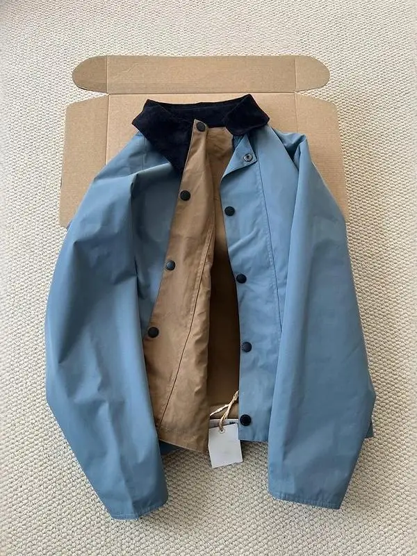 

Ретро-куртка свободного кроя с цветными вставками для женщин, с отложным воротником, двусторонняя, модная, универсальная, весенняя верхняя одежда