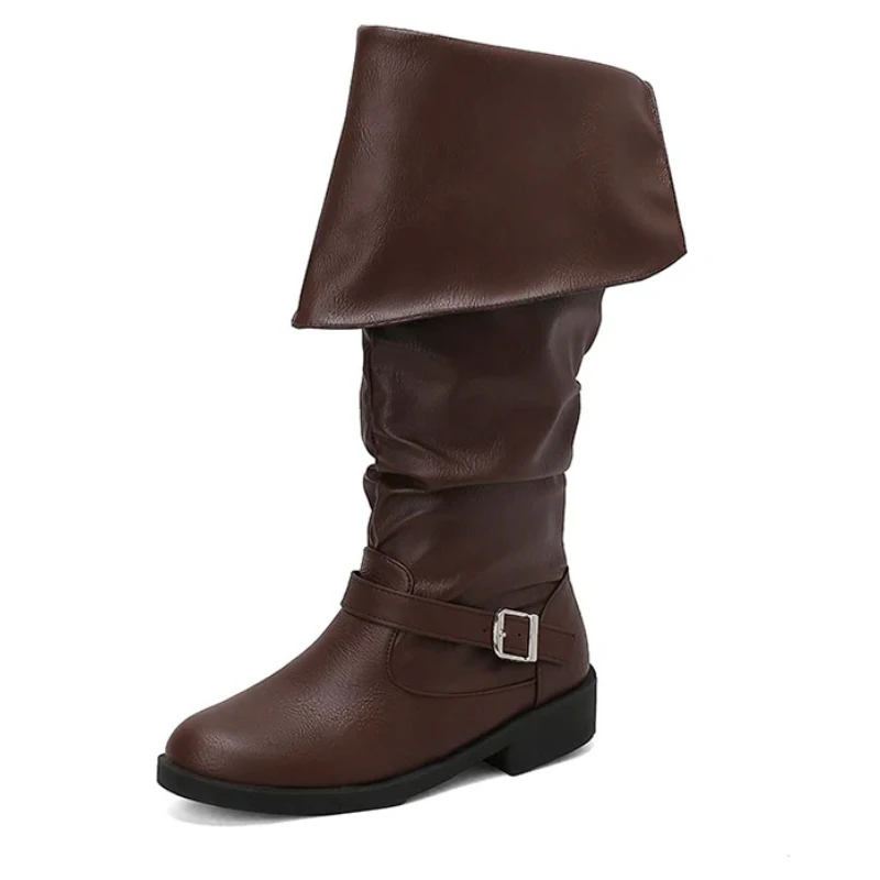 Medieval Leather Boots Jack Sparrow Renaissance Half Haddock Shoes Footwear Larp Pirate Warrior Vintage Jackboot for Adult