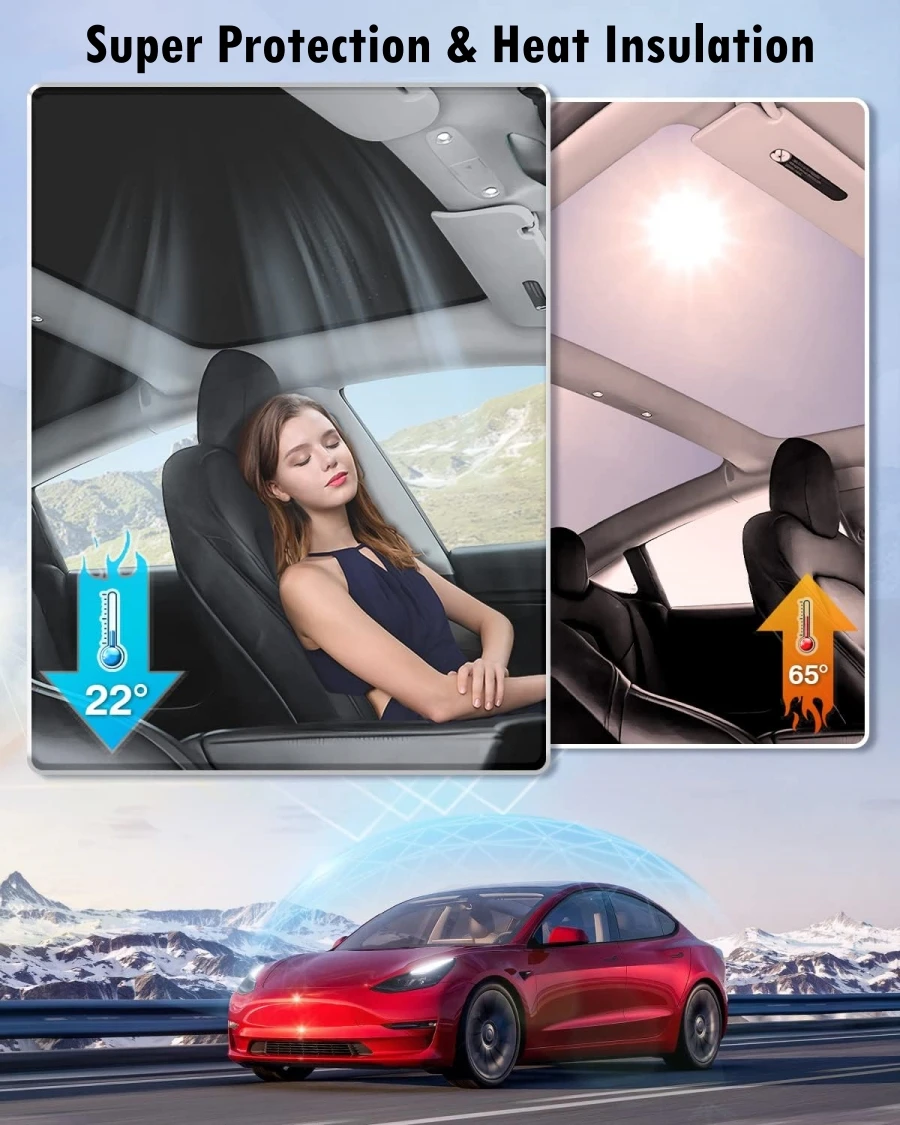 For 2024 Tesla Model 3 Highland Roof Sunshades 2-in-1 Ice Sunshades Glass Roof Sunshades UV/Sun Protection Heat Insulation