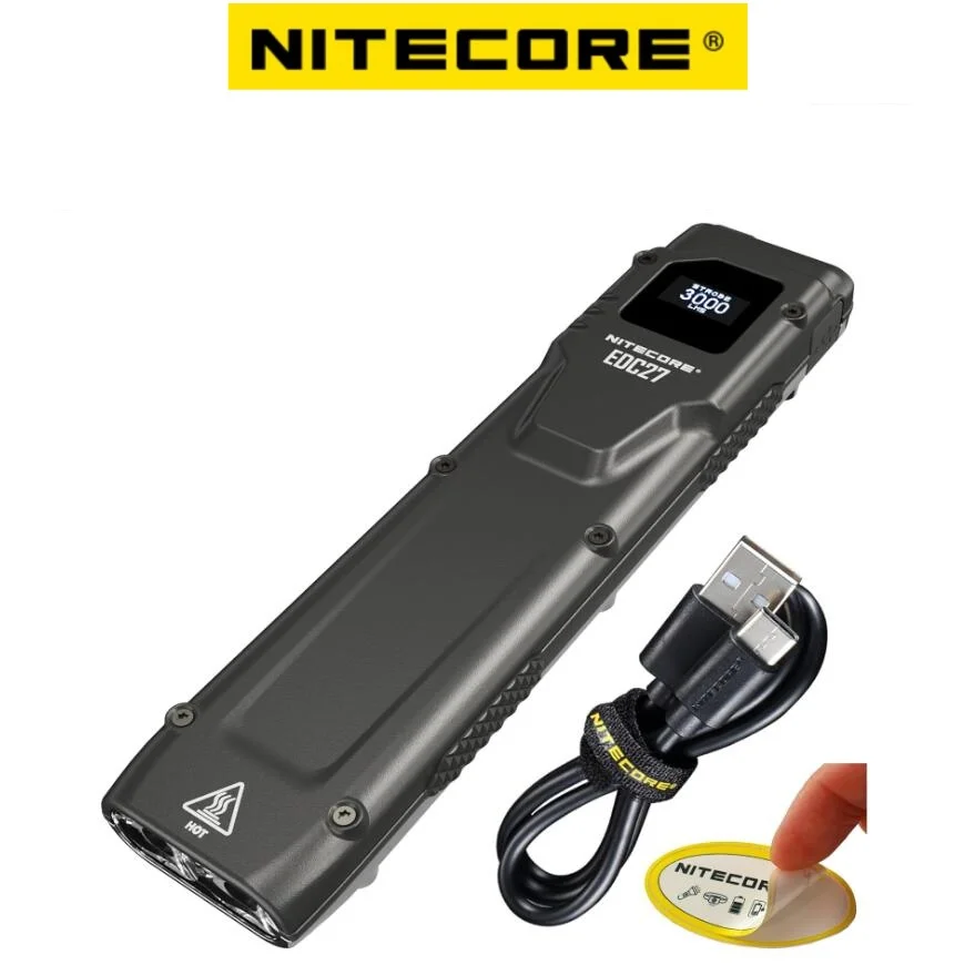 NITECORE EDC27 Slim Flashlight 3000 Lumens USB-C Rechargeable Tactical OLED real-time Torch Lamp EDC Lantern Built-in Battery