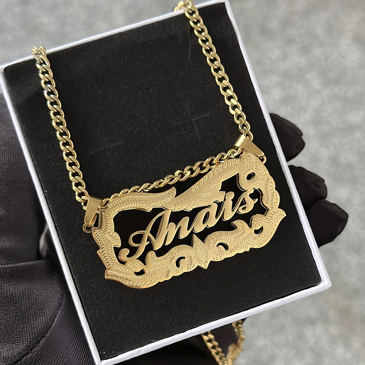 New Anti fading 3D Name Necklace Cuban Chain Custom 18K Gold Double Nameplate Necklace Stainless Steel 3D Jewelry Women Gift