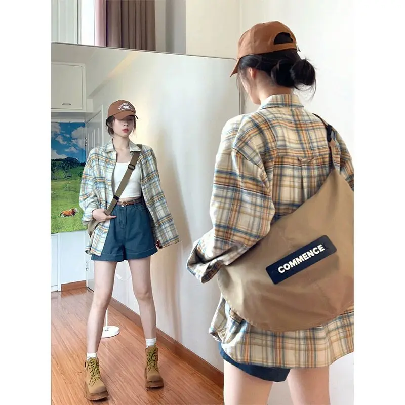

Plaid Long-sleeved Shirt Lazy Loose Casual Shirt New Top Jacket