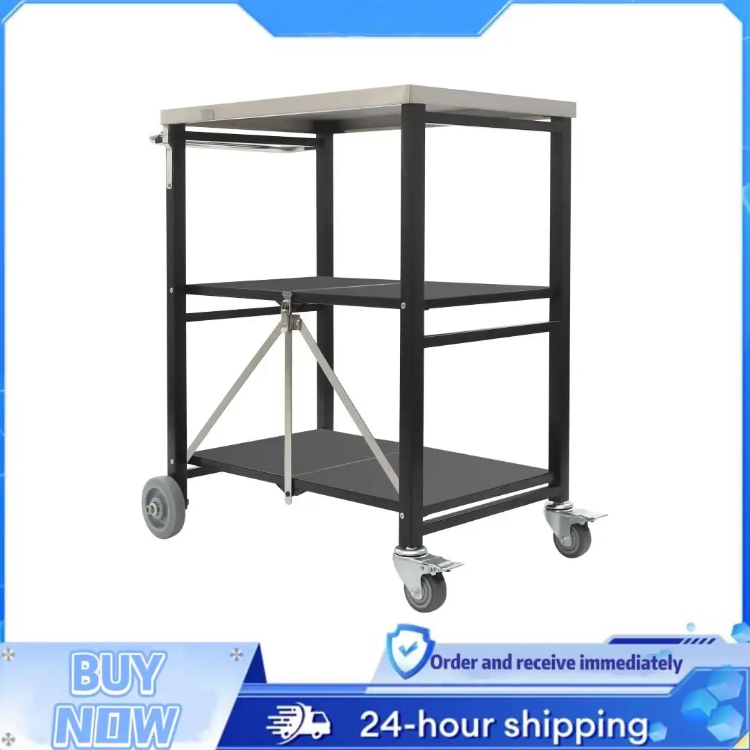 

Трехуровневая складная тележка на колесах, грузоподъемность 200 кг, из нержавеющей стали, для уличного гриля, 4-колесная мобильная полка-стеллаж для дома