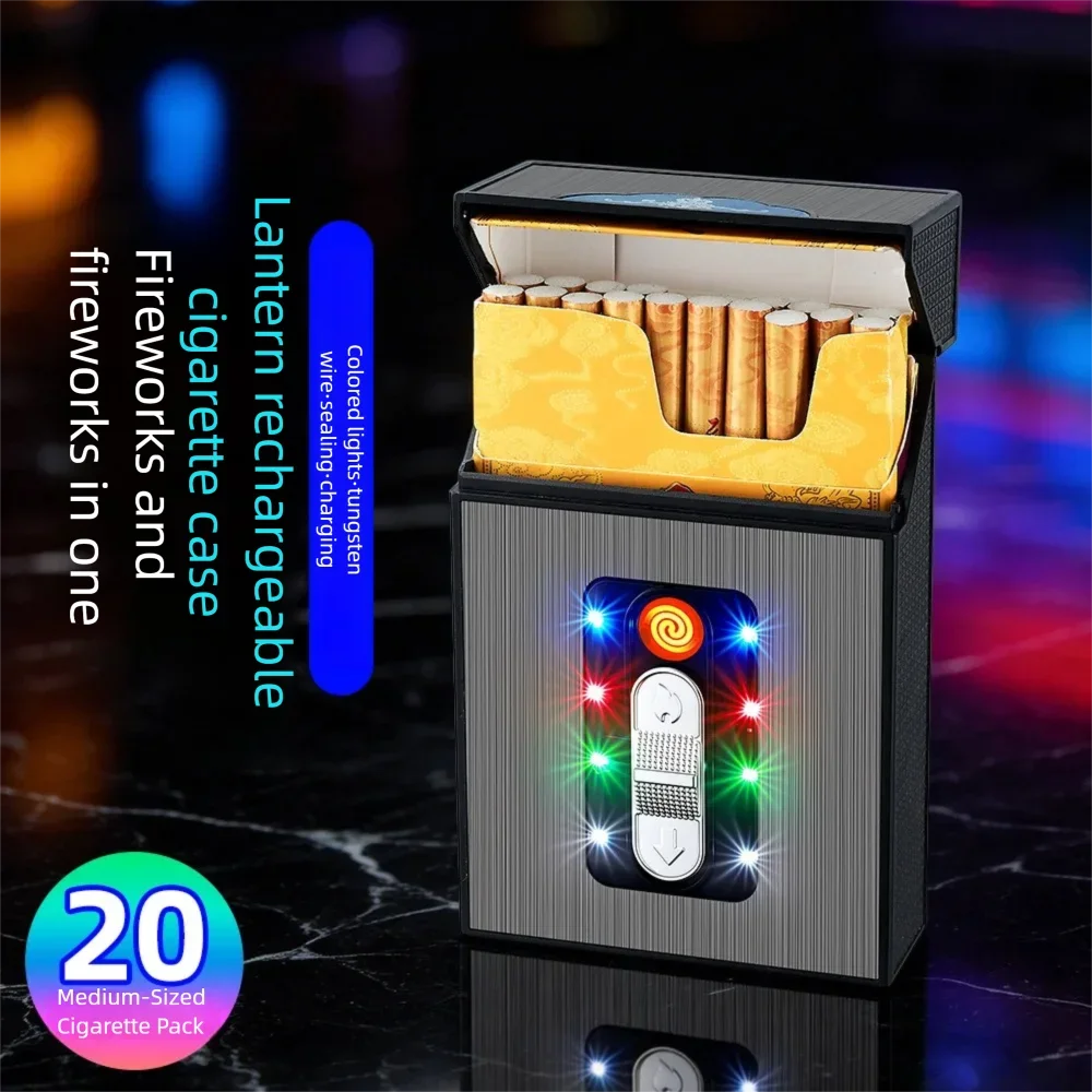 2027 Slim USB Color Light Charging Cigarette Case Lighter, 20-Count Integrated Cigarette Case Smoking Accessories