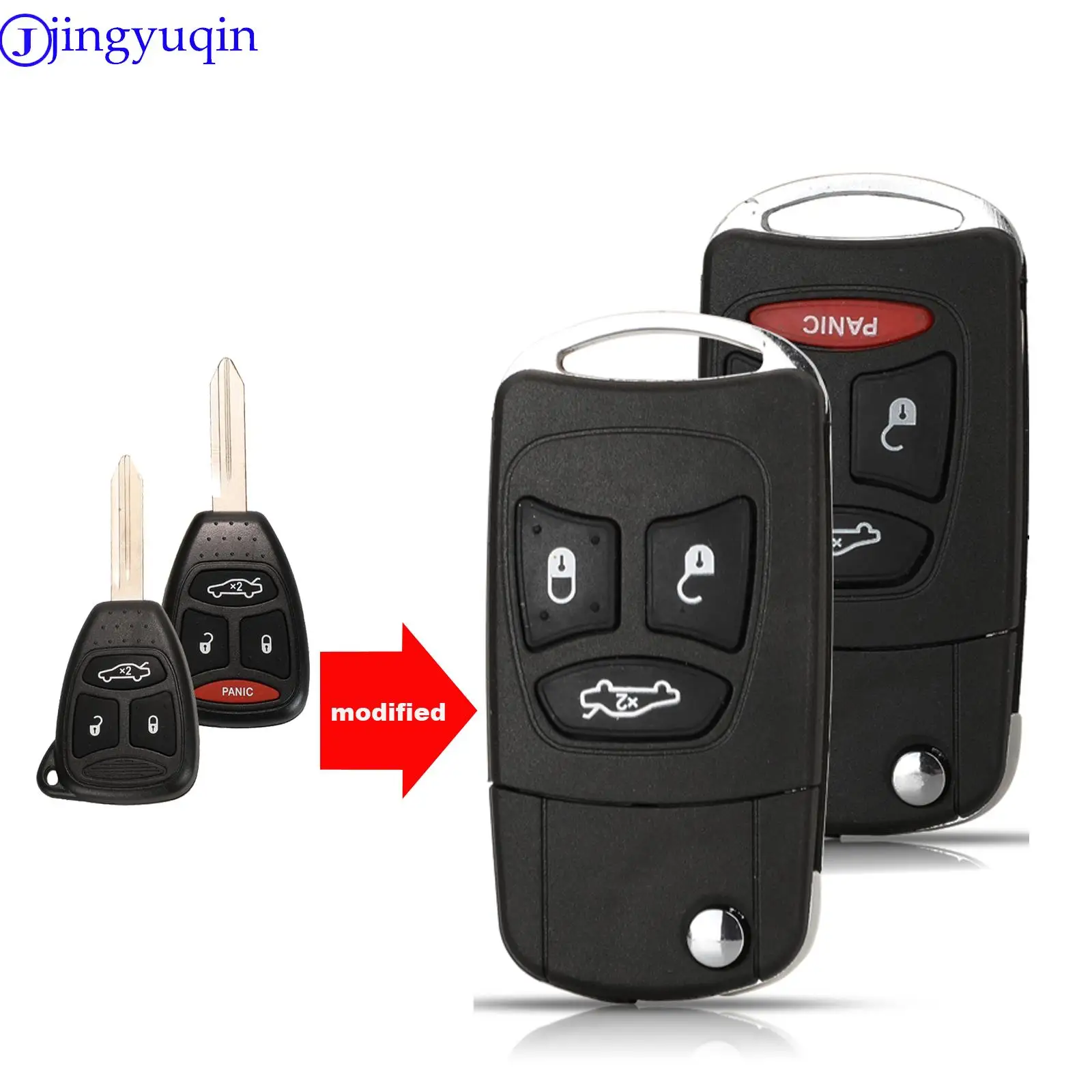 jingyuqin Modified Entry 3/4 Button Flip folding Remote Car Key Case Shell For Chrysler Town Country Dodge Grand Caravan Jeep