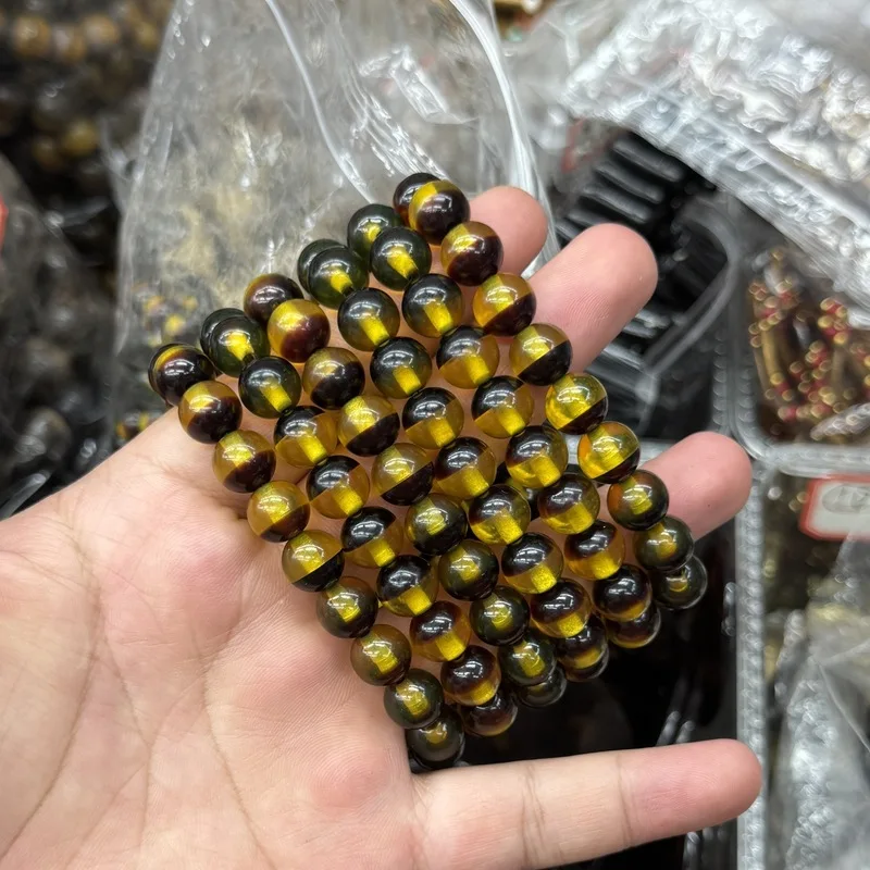 New Tibetan-style single-loop bracelet with yellow tiger eye beads, handmade DIY semi-finished round Buddhist bead craft ac