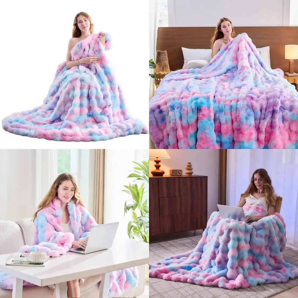 

Фиолетовое одеяло из искусственного меха с принтом тай-дай, большая плюшевая лохматая, уютный пушистый чехол для дивана 90 x 90