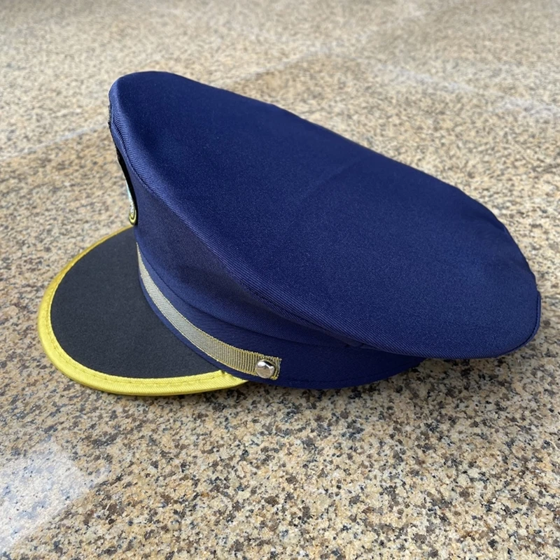 Flat Top Police Hat for Children Cosplay Party Uniform Police Cap for Kids School Activity Stage Props Dress Up Hat