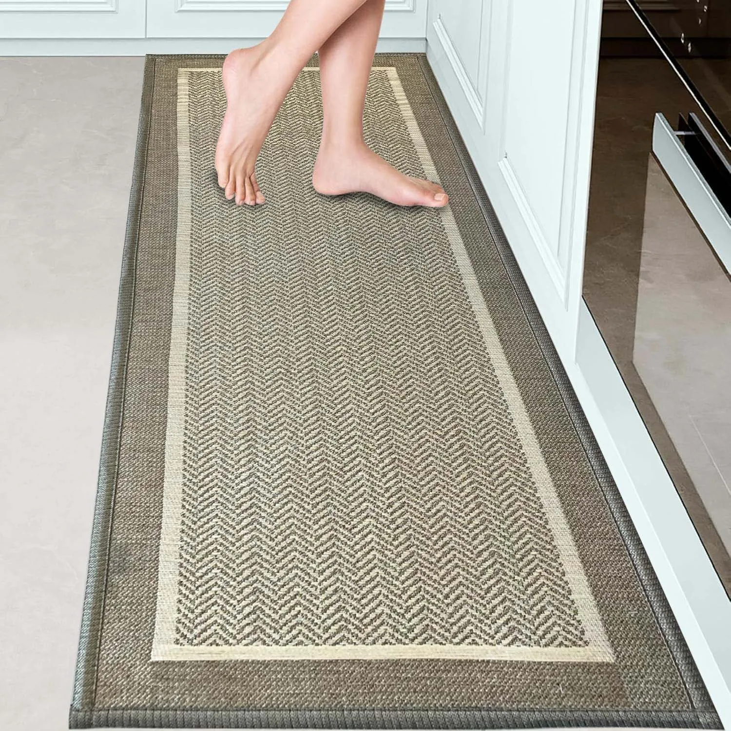 

Rectangle corridor rug for weaving, washable runner enthusiast rug, bottom rubber beige kitchen rug set, suitable for hallway