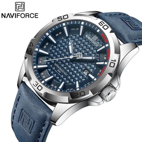 Marca NAVIFORCE, relojes de cuarzo a la moda para hombre, correa de cuero para hombre, relojes de pulsera deportivos impermeables, reloj calendario, reloj Masculino