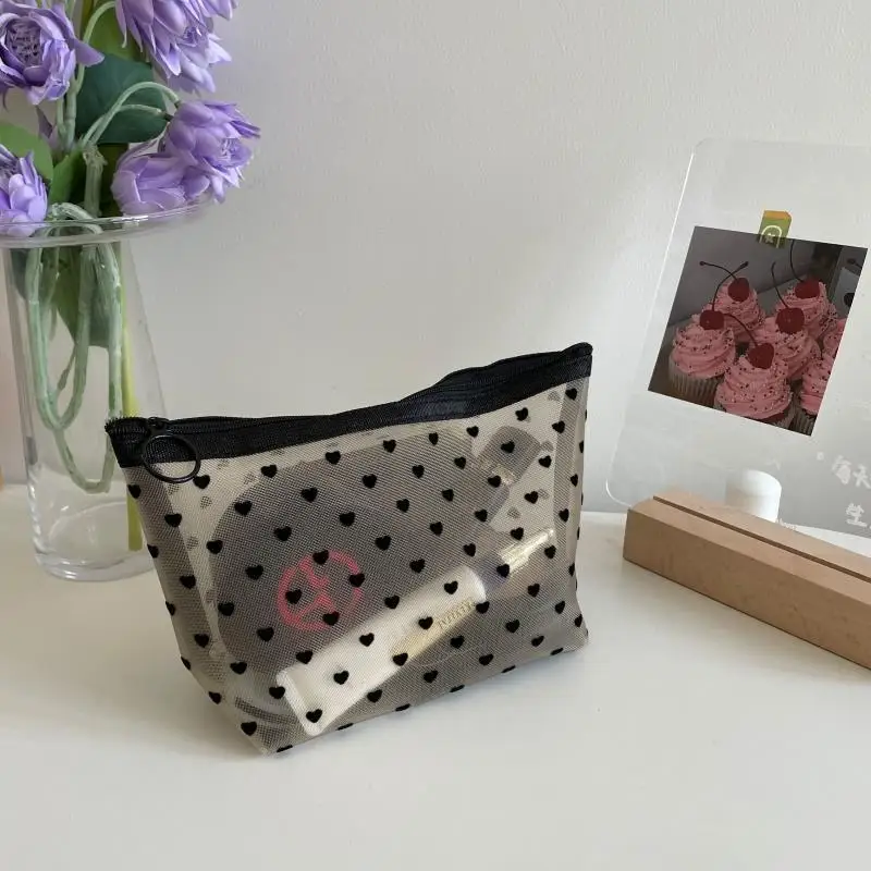 Bolsas de cosméticos transparentes para mujer, Mini bolsa de maquillaje con cremallera de puntos, lindos estuches de almacenamiento de baño de