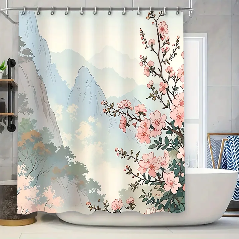 

Элегантная занавеска для душа с цветочным принтом для ванной комнаты — водонепроницаемая и прочная с ярким цветочным дизайном, бесплатный крючок, легко чистится