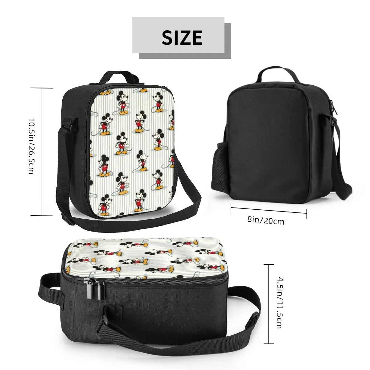 Custom Mickey Mouse Stripe Lunch Boxes for Women Leakproof Cartoon Cooler Thermal Food Insulated Lunch Bag Kids School Children