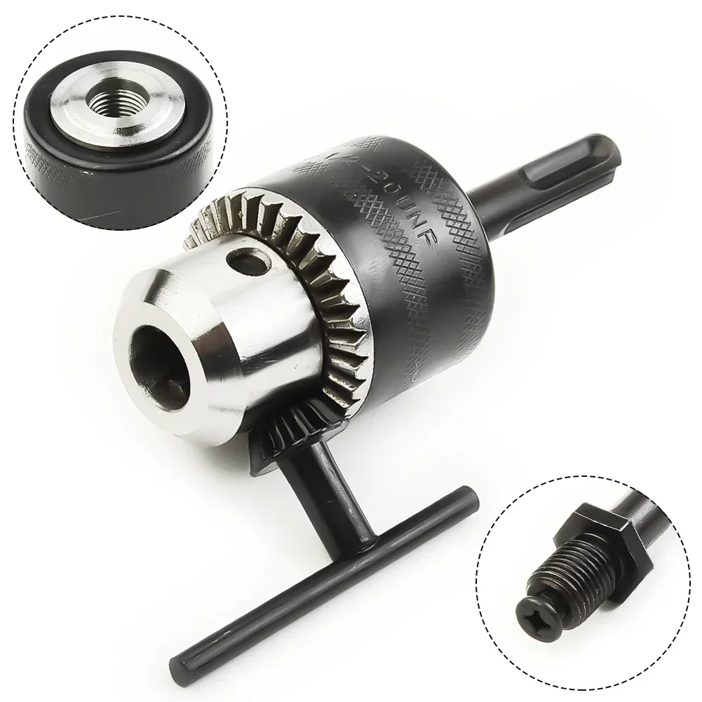 1PC Keyless Drill Chuck Set 1.5-13mm 1/2-20UNF Rotary Hammer Drill Chuck Screwdriver Impact Driver Adapter + Key + SDS Shank Set