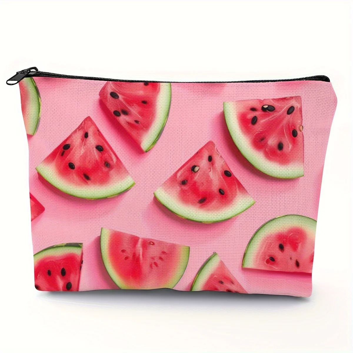 1 Piece Watermelon Print Makeup Bag - Multifunctional Zipper Pouch for Women, Perfect Travel Zipper Storage Bag, Fun Birthday Gift