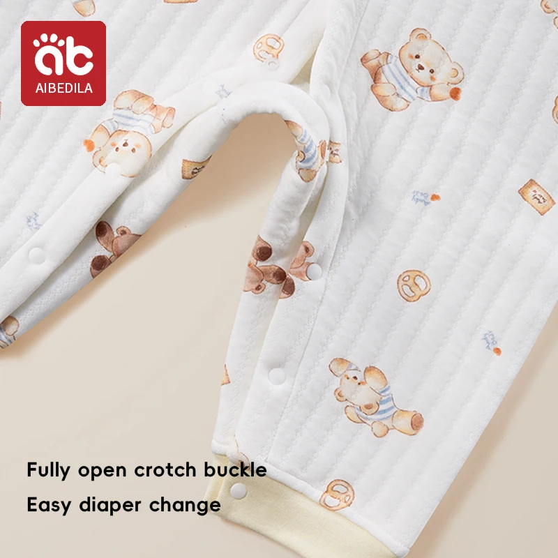 AIBEDILA Baby Long Sleeves jumpsuit Clothes Winter Quilted Cotton Warm Infant Split Leg Pajamas With bibs kids Butterfly Clothes