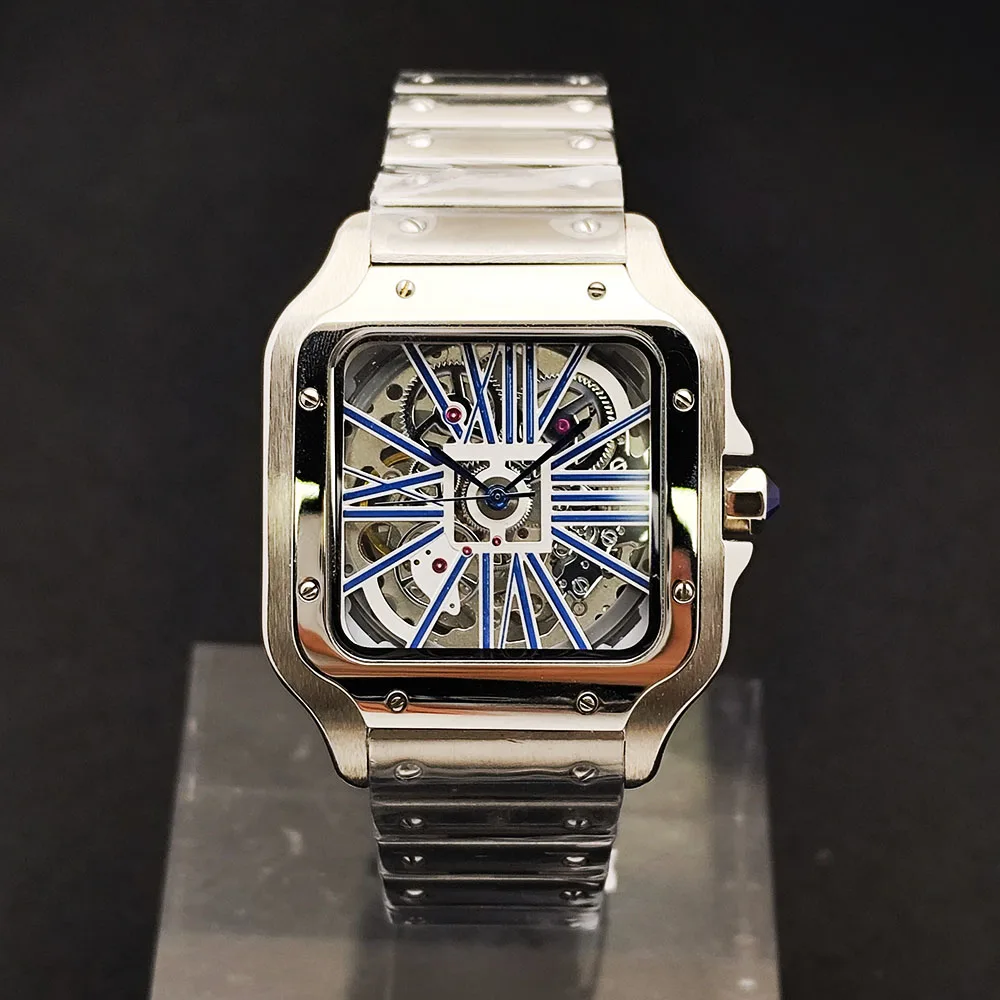 NH70 watch men's watch automatic mechanical watch hollow Roman dial square dial folding buckle square case NH70 movement watch