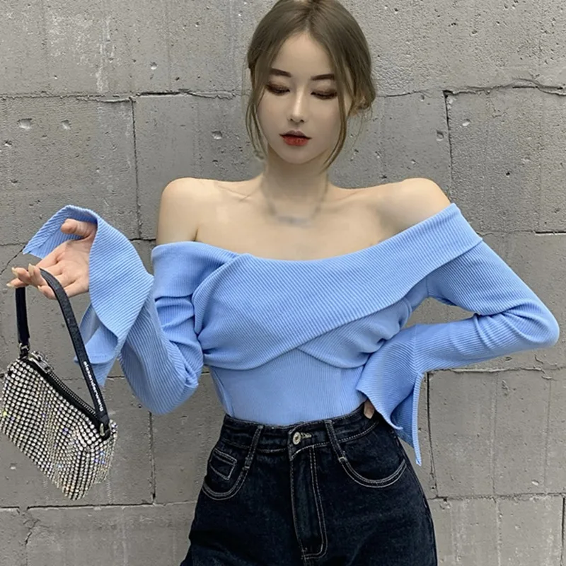 Women Autumn Long Sleeve Cross V Neck Shirt Elegant Off Shoulder  Blouse Office Tops Pullover Spring Ladies Backless Solid Blusa